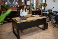 DEERHORN® Kancelářský stůl z dubového dřeva a černého kovu se zástěnou